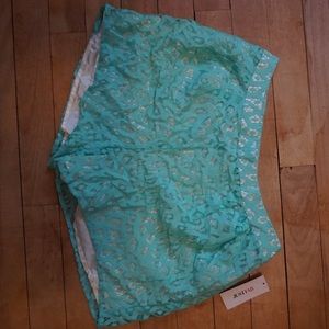 High Waisted Teal Lace shorts